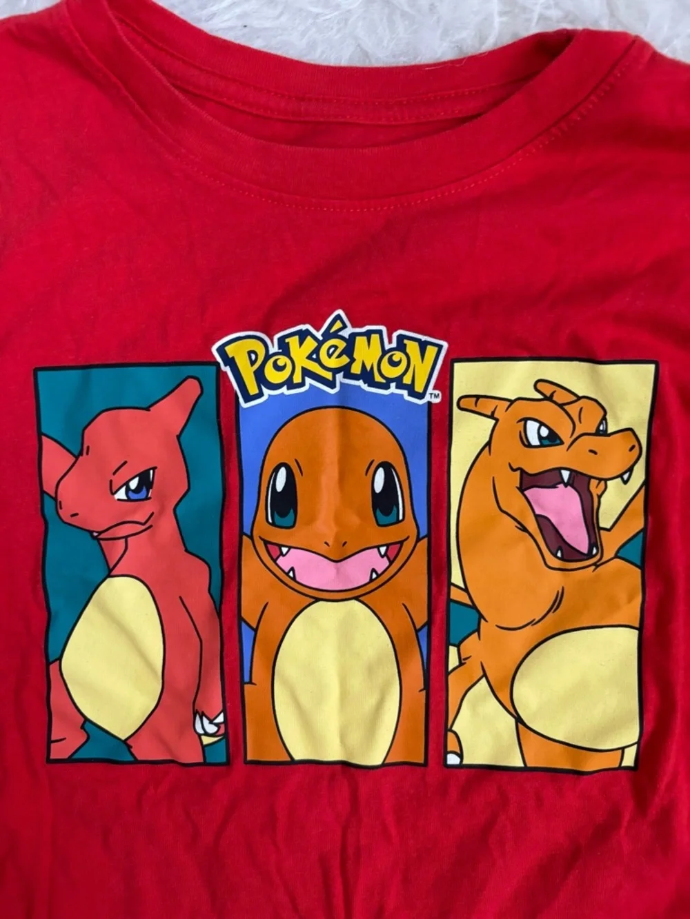 Pokemon Bright Red Long Sleeve Tee with Cool Charmander Trio Graphic
